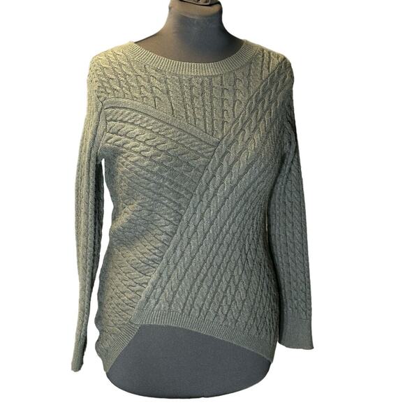 Evolution by Cyrus Olive Green Cable Knit Asymmetrical Sweater Size M - Picture 1 of 7